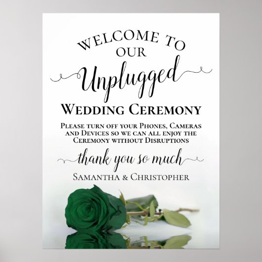 Chic Emerald Green Roos Unplugged Wedding Ceremony Poster (Voorkant)