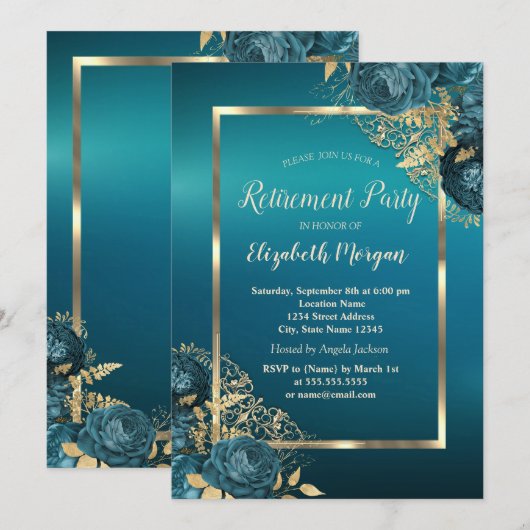 Chic Emerald Green Roses Frame Retirement Party Kaart (Voorkant / Achterkant)
