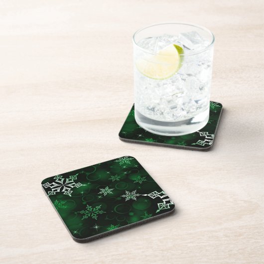 Chic Emerald Green Snowflake Motif Bier Onderzetter (Rechterzijde)