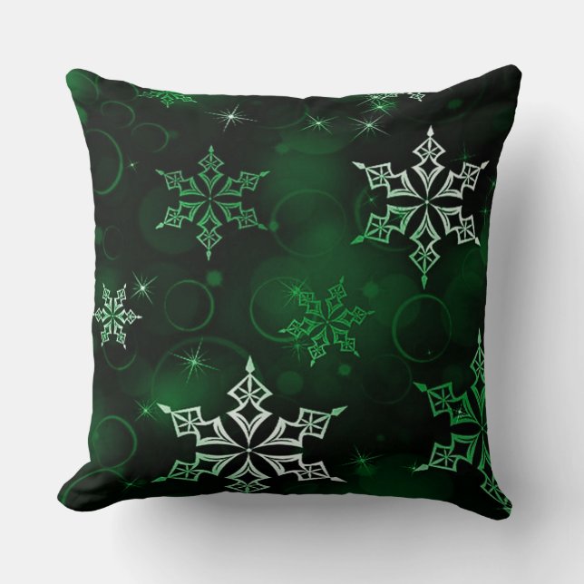 Chic Emerald Green Snowflake Motif Kussen (Voorkant)