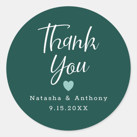 Chic Emerald Green White Heart Dank je huwelijk Ronde Sticker (Voorkant)