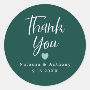 Chic Emerald Green White Heart Dank je huwelijk Ronde Sticker