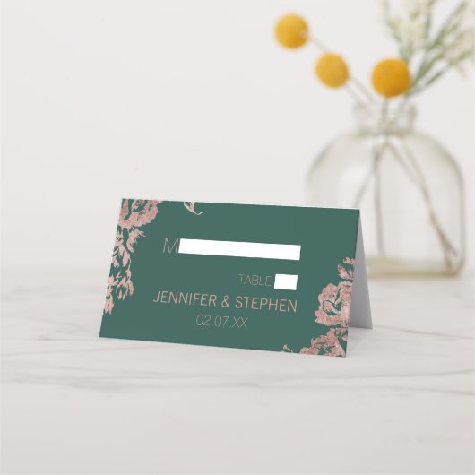 Chic Emerald Groen Roos Goud Bloemen Plaats Kaarte Plaatskaartje (Voorkant)