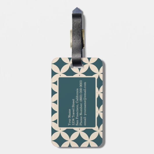 Chic Emerald Ivory Geometric Pattern Monogram Bagagelabel (Achterkant verticaal)