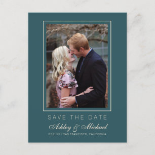 Chic Emerald Ivory Wedding Save the Date Photo Aankondigingskaart