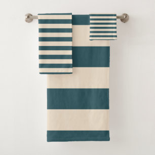 Chic Emerald Off-White Gestreept patroon Bad Handdoek