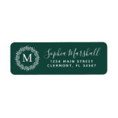 Chic Emerald White Monogram Return Address Label (Voorkant)