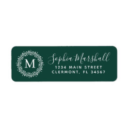 Chic Emerald White Monogram Return Address Label