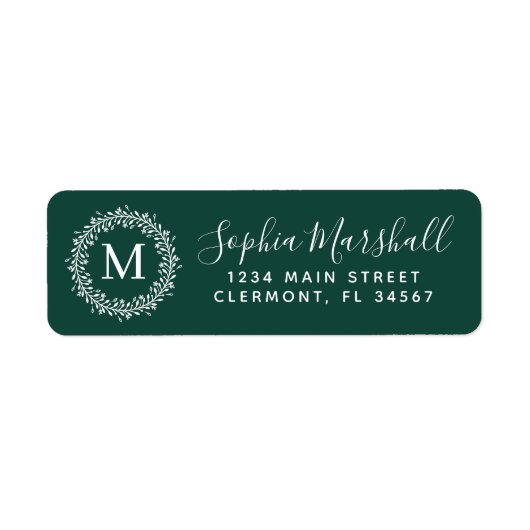 Chic Emerald White Monogram Return Address Label (Voorkant)