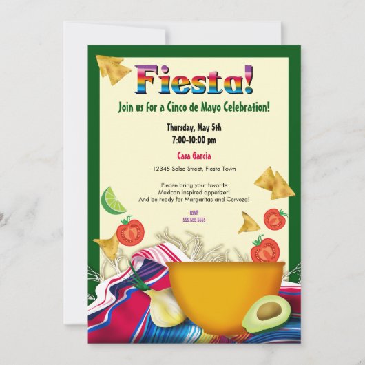 Chic en Fun Mexican Fiesta Party Invitation Kaart (Voorkant)