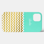 Chic en stijlvol Aqua Green, Gold en White Chevron Case-Mate iPhone Case (Achterkant (horizontaal))