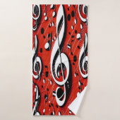 Chic en Trendy Red White en Black Clef Notes Badhanddoek (Badhanddoek)