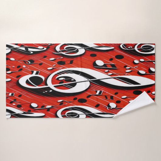 Chic en Trendy Red White en Black Clef Notes Badhanddoek (Badhanddoek)