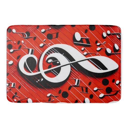 Chic en Trendy Red White en Black Clef Notes Badmat (Voorkant)