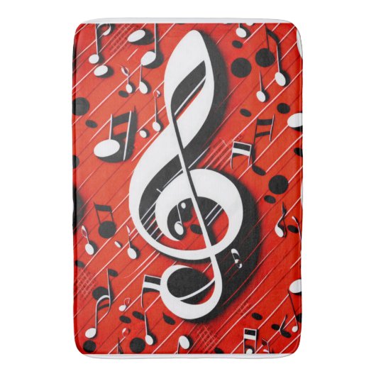 Chic en Trendy Red White en Black Clef Notes Badmat (Voorkant Verticaal)