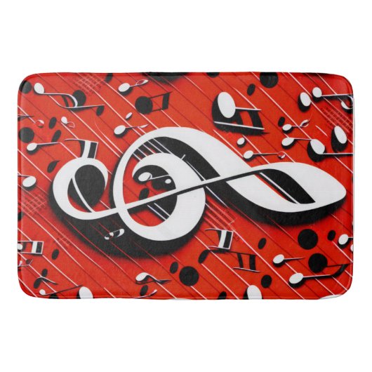 Chic en Trendy Red White en Black Clef Notes Badmat (Voorkant)