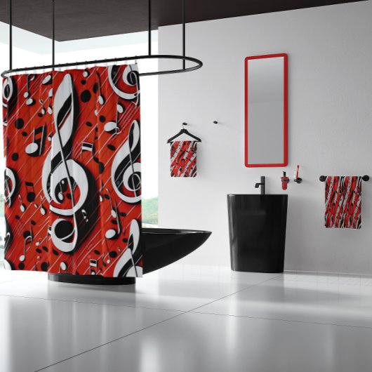 Chic en Trendy Red White en Black Clef Notes Douchegordijn