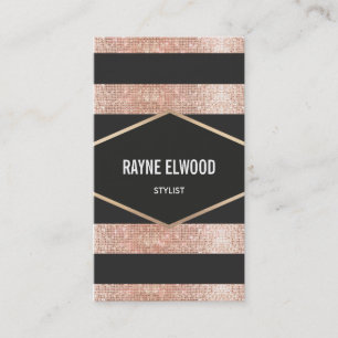 Chic- en trendy striped Black en Copper Sequins Visitekaartje