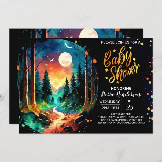 Chic Enchanted Forest Baby shower Kaart (Voorkant / Achterkant)