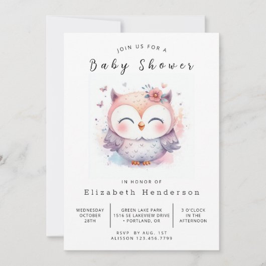 Chic Enchanted Owl Baby shower Kaart (Voorkant)