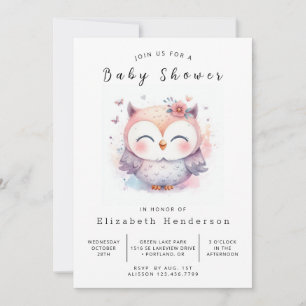Chic Enchanted Owl Baby shower Kaart