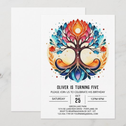 Chic Enchanted Tree of Life Verjaardag Kaart (Voorkant / Achterkant)