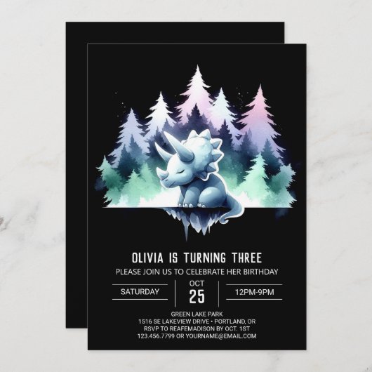 Chic Enchanted Triceratops Verjaardag Kaart (Voorkant / Achterkant)