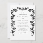 Chic Enchanting Black Botanical Garlands Wedding Kaart (Voorkant)