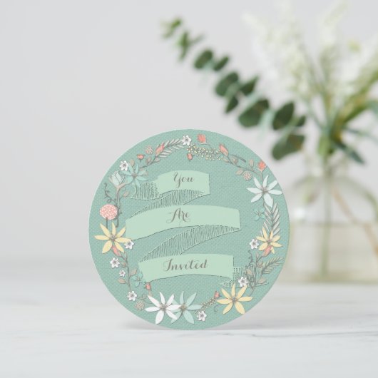 Chic Engagement Party Floral Wreath en Banner Kaart (Staand voorkant)