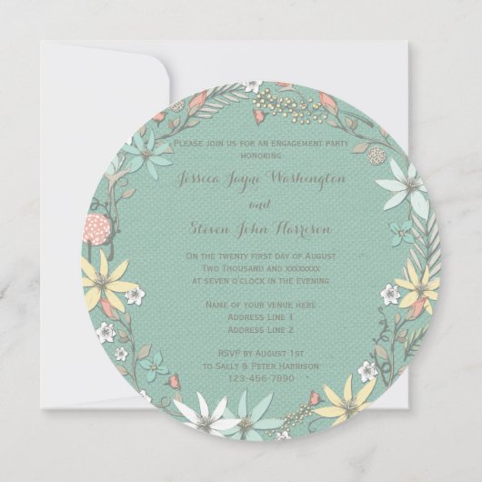 Chic Engagement Party Floral Wreath en Banner Kaart (Achterkant)