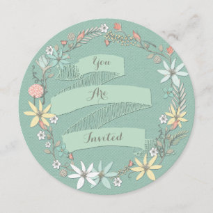 Chic Engagement Party Floral Wreath en Banner Kaart