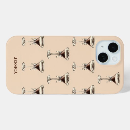 Chic Espresso Bow Patroon Gepersonaliseerd Bruin Case-Mate iPhone Case (Achterkant (horizontaal))