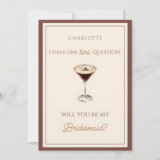 Chic Espresso Martini Thema Bruidsmeisje Voorstel Kaart (Voorkant)