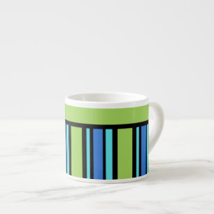 Chic Espresso Mok, Blauwe Groene Zwarte Stripes Kop