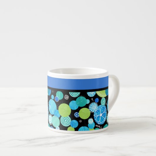 Chic Espresso Mok, Quirky Blue Moons Pattern Kop (Voorkant rechts)