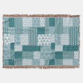 Chic Ethnic Faux Patchwork Patroon, Blauwgroen en  Deken (Voorkant)