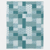 Chic Ethnic Faux Patchwork Patroon, Blauwgroen en  Fleece Deken (Voorkant)