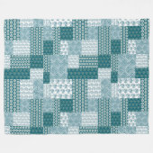 Chic Ethnic Faux Patchwork Patroon, Blauwgroen en  Fleece Deken (Voorkant (Horizontaal))