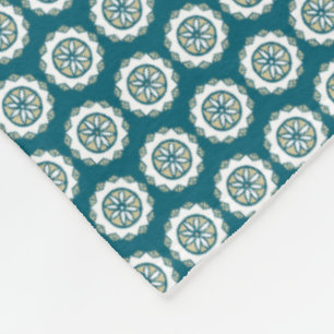 Chic Ethnic Faux Patchwork Patroon, Blauwgroen en  Fleece Deken