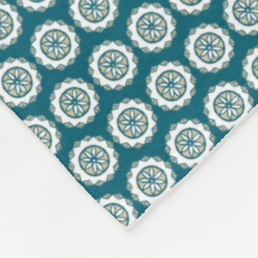 Chic Ethnic Faux Patchwork Patroon, Blauwgroen en  Fleece Deken (Hoek)