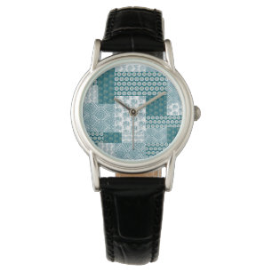 Chic Ethnic Faux Patchwork Patroon, Blauwgroen en  Horloge