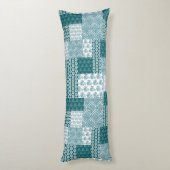 Chic Ethnic Faux Patchwork Patroon, Blauwgroen en Lichaamskussen (Achterkant (Verticaal))
