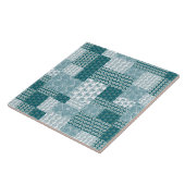Chic Ethnic Faux Patchwork Patroon, Blauwgroen en  Tegeltje (Zijkant)