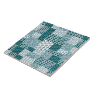 Chic Ethnic Faux Patchwork Patroon, Blauwgroen en Tegeltje