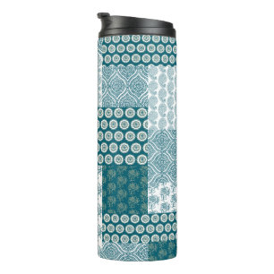 Chic Ethnic Faux Patchwork Patroon, Blauwgroen en Thermosbeker