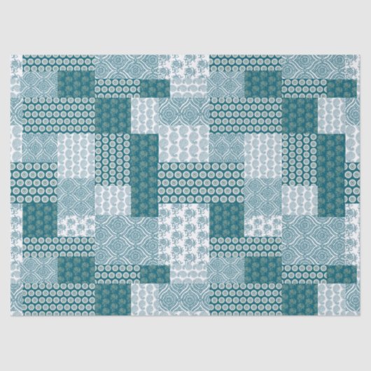 Chic Ethnic Faux Patchwork Patroon, Blauwgroen en  Tissuepapier (Voorkant)