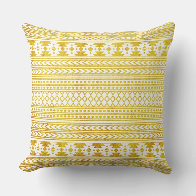 Chic Ethnic Gold Aztec Pattern Kussen (Voorkant)