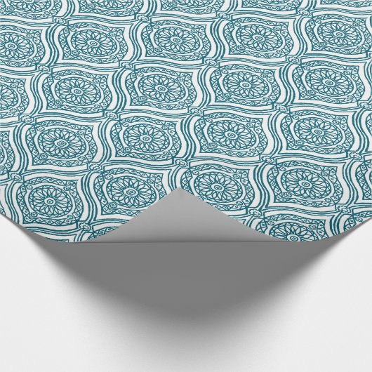 Chic Ethnic Ogee Pattern in Blauwgroen op White Cadeaupapier (Hoek)