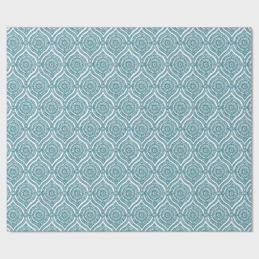 Chic Ethnic Ogee Pattern in Blauwgroen op White Cadeaupapier (Vlak)