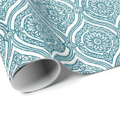 Chic Ethnic Ogee Pattern in Blauwgroen op White Cadeaupapier (Rol Hoek)